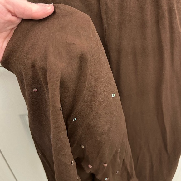 Brown, Silk Dress with Spaghetti Straps and Sequins, Sz 10 - Picture 11 of 12